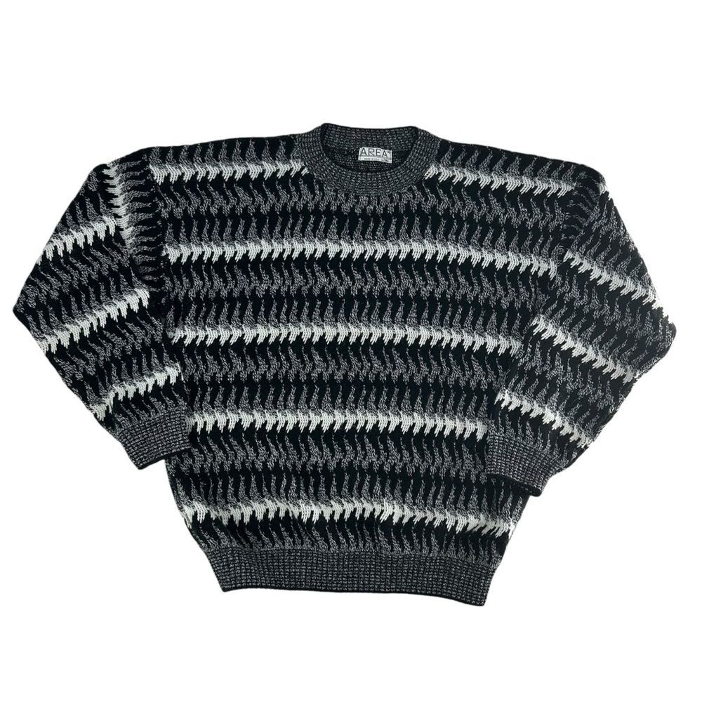 Vintage Area Sweater Mens XL Black 3d Knit Cosby Retro Coogi Geometric Fair Isle